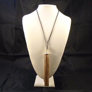 LYDELL NYC LONG POLISHED GOLD TASSEL LEATHER CORD